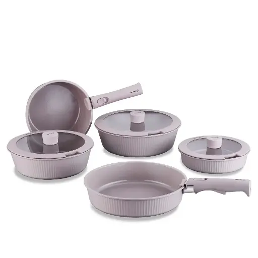 PRATIKA CERAMIC Cookware & Frypan Set (10 pcs)                                         18x9 cm / 2,0 Lt                                                              20x9,5 cm / 3,0 Lt                                                           24x7,5 cm / 3,5 Lt                                                                    24x5,5 cm / 1,8 Lt , A2799
